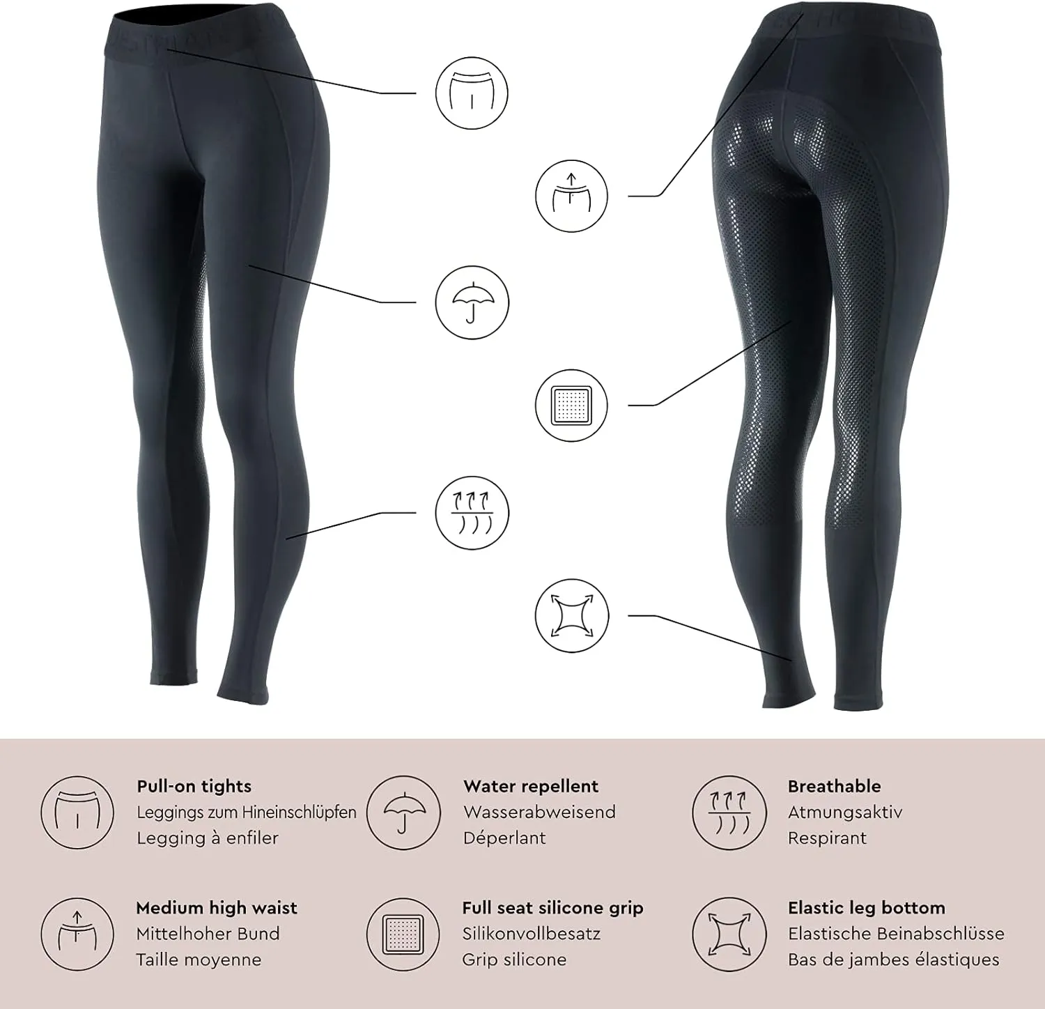 HORZE Madison Women's Quick-Dry Silicone Grip Full Seat Lightweight Horse Riding Tights