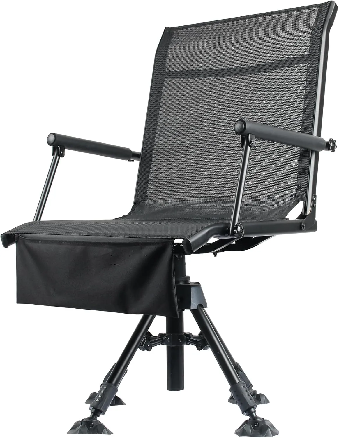 Hunting Chair for Blinds, Folding Hunting Blind Chairs 360 Degree View Swivel with 4 Legs Adjustable Height, Portable Stable Deer Ground Blind Chair Duck Hunting Fishing Chair