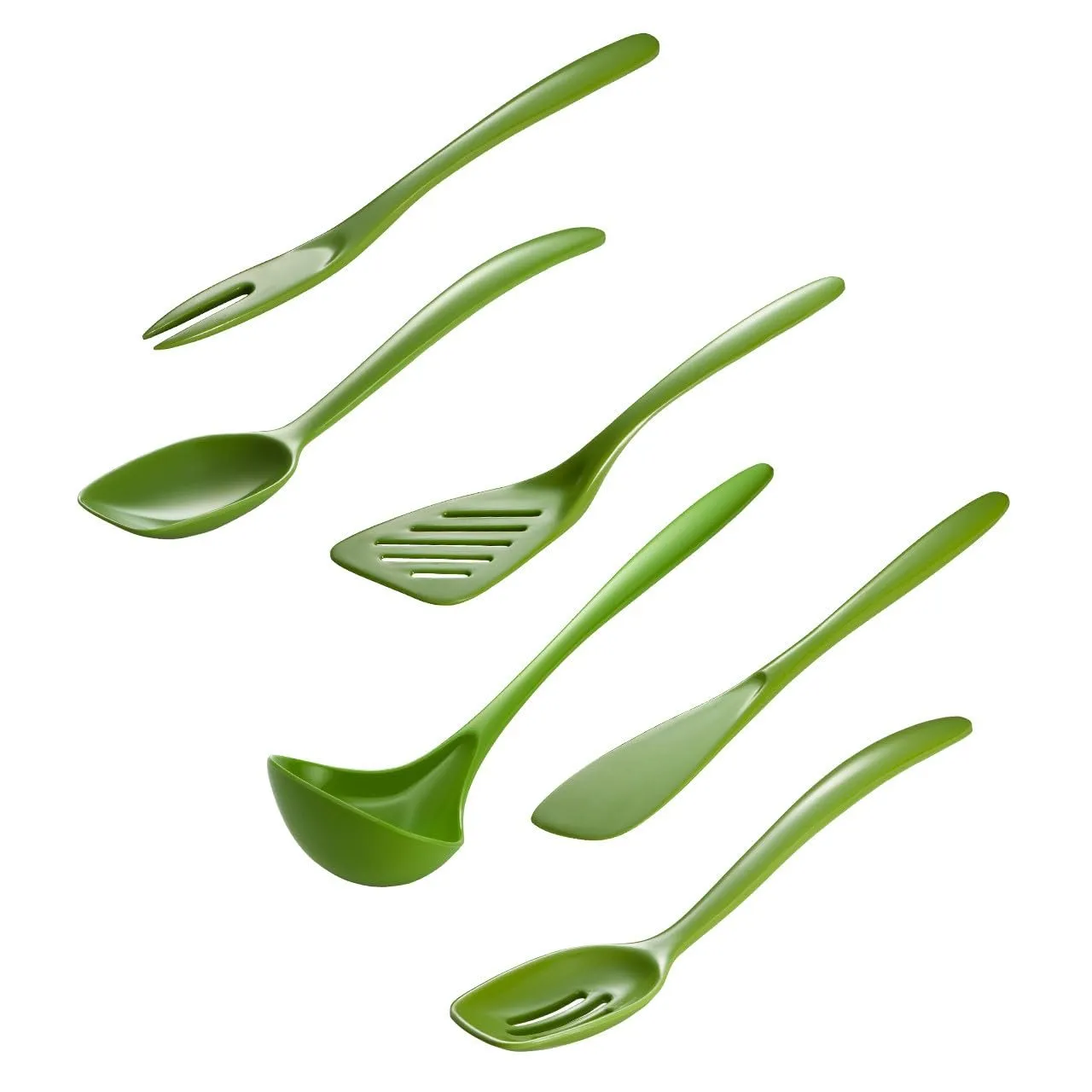 Hutzler 7-Piece Mini Melamine Cooking Utensils and Storage Crock Set, Includes 7.5 Inch Long Fork, Slotted Spoon, Solid Spoon, Ladle, Spreader and Slotted Turner (Turquoise)