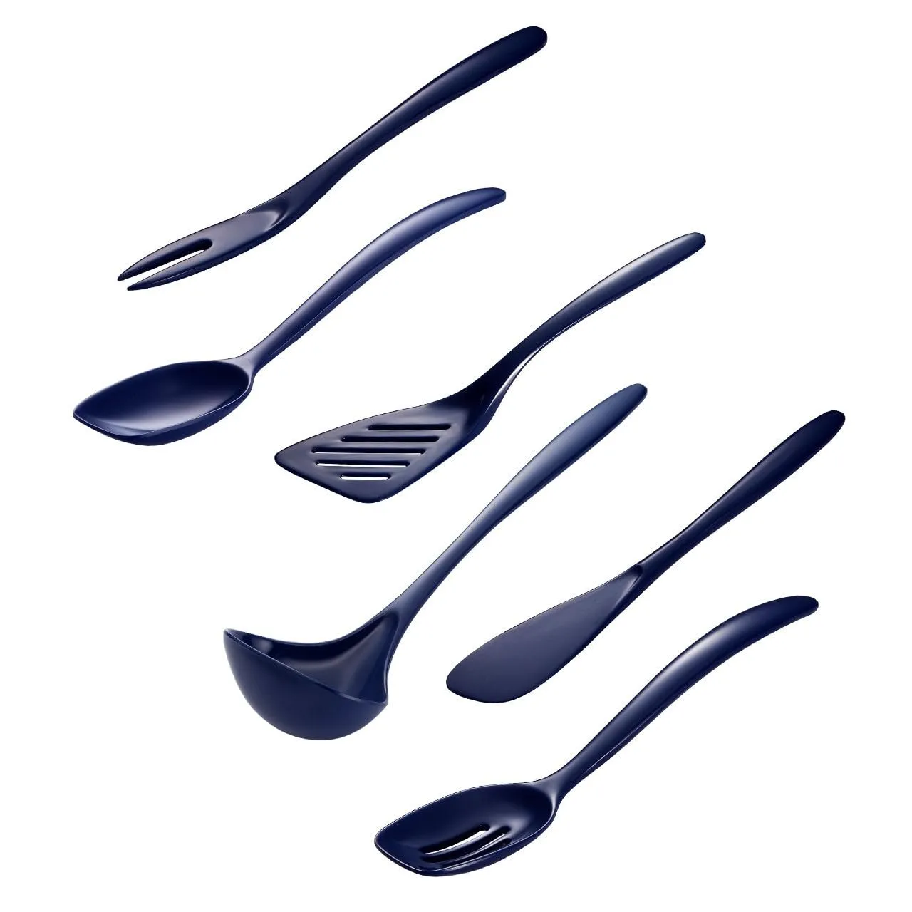 Hutzler 7-Piece Mini Melamine Cooking Utensils and Storage Crock Set, Includes 7.5 Inch Long Fork, Slotted Spoon, Solid Spoon, Ladle, Spreader and Slotted Turner (Turquoise)
