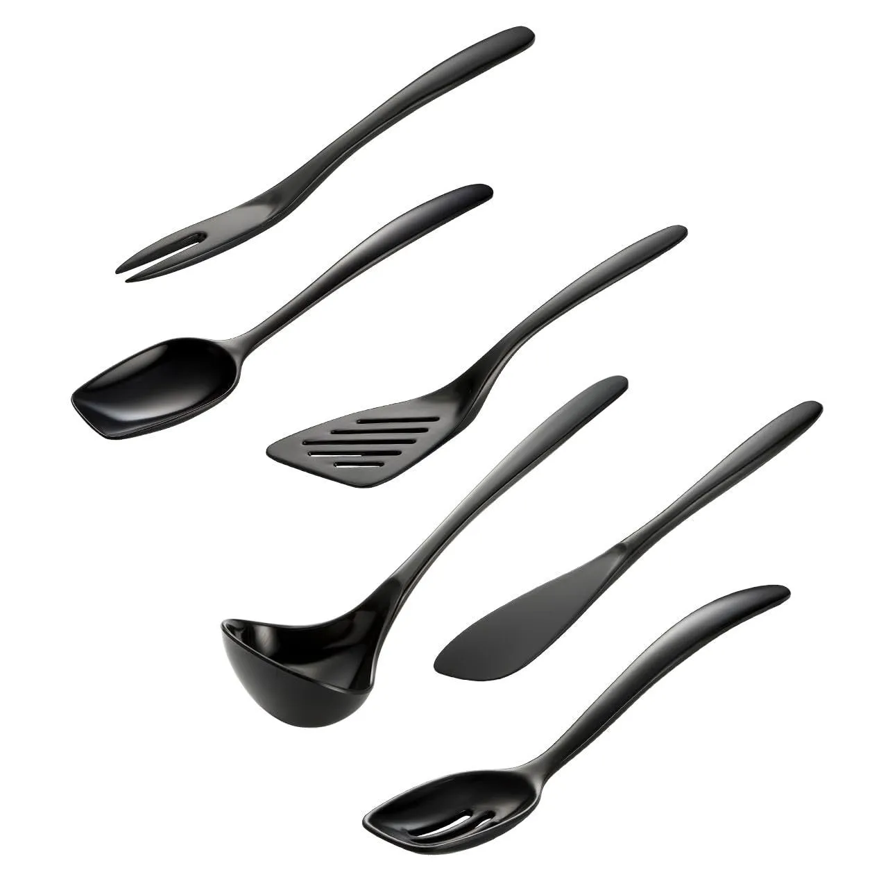Hutzler 7-Piece Mini Melamine Cooking Utensils and Storage Crock Set, Includes 7.5 Inch Long Fork, Slotted Spoon, Solid Spoon, Ladle, Spreader and Slotted Turner (Turquoise)