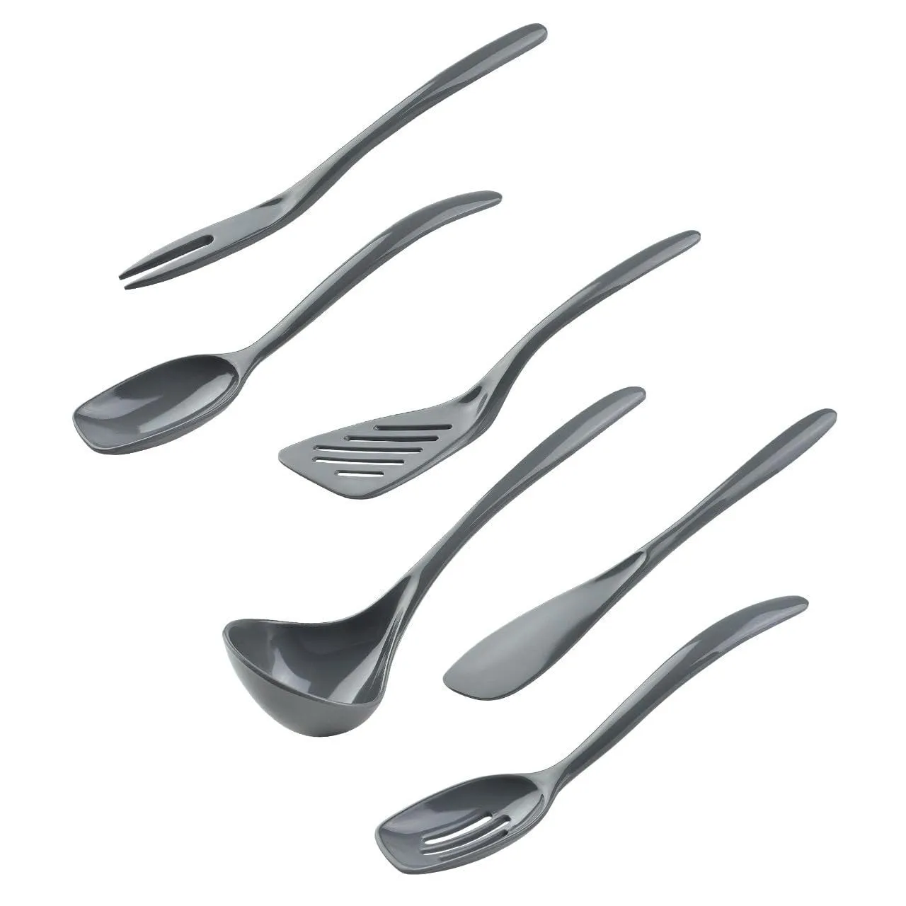 Hutzler 7-Piece Mini Melamine Cooking Utensils and Storage Crock Set, Includes 7.5 Inch Long Fork, Slotted Spoon, Solid Spoon, Ladle, Spreader and Slotted Turner (Turquoise)