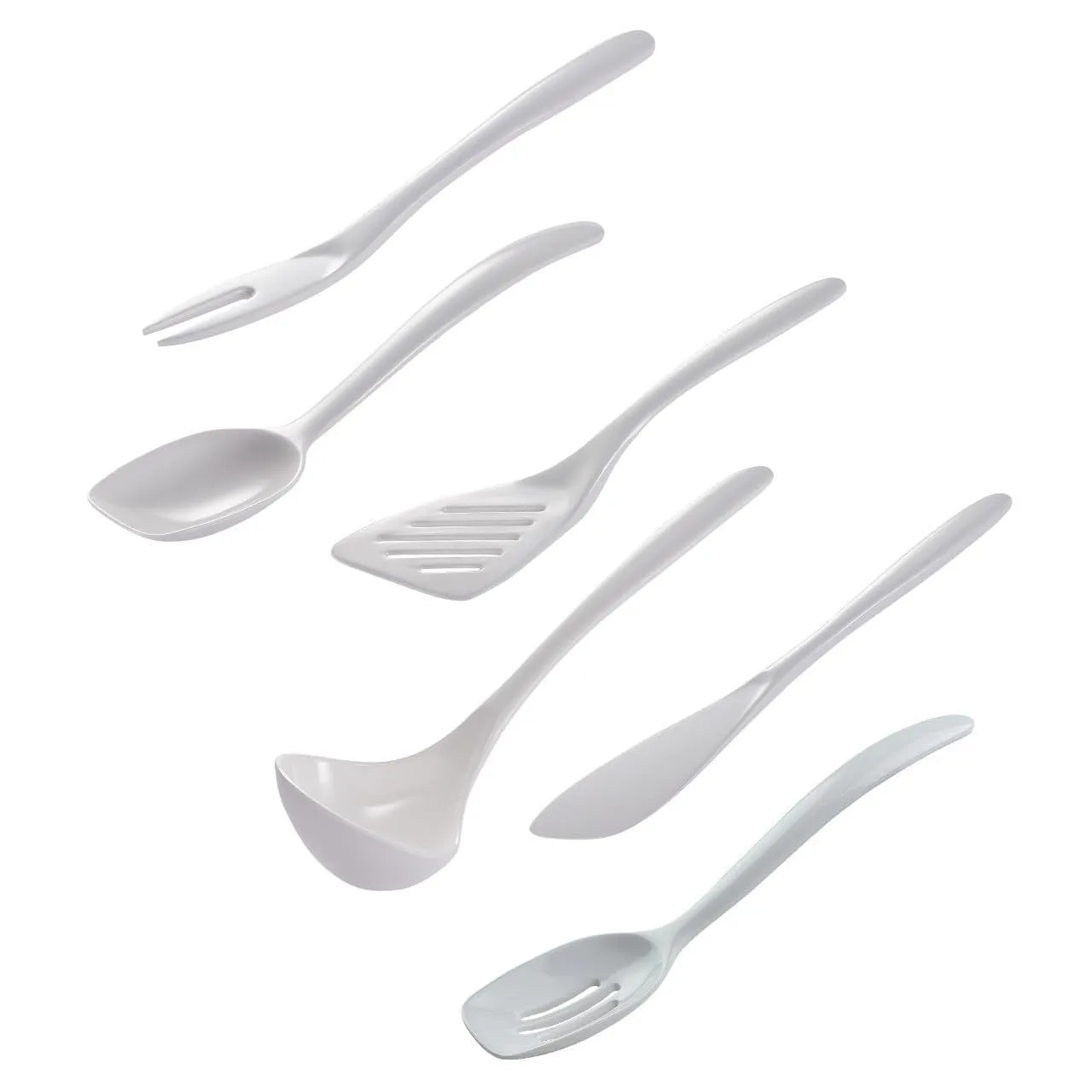 Hutzler 7-Piece Mini Melamine Cooking Utensils and Storage Crock Set, Includes 7.5 Inch Long Fork, Slotted Spoon, Solid Spoon, Ladle, Spreader and Slotted Turner (Turquoise)