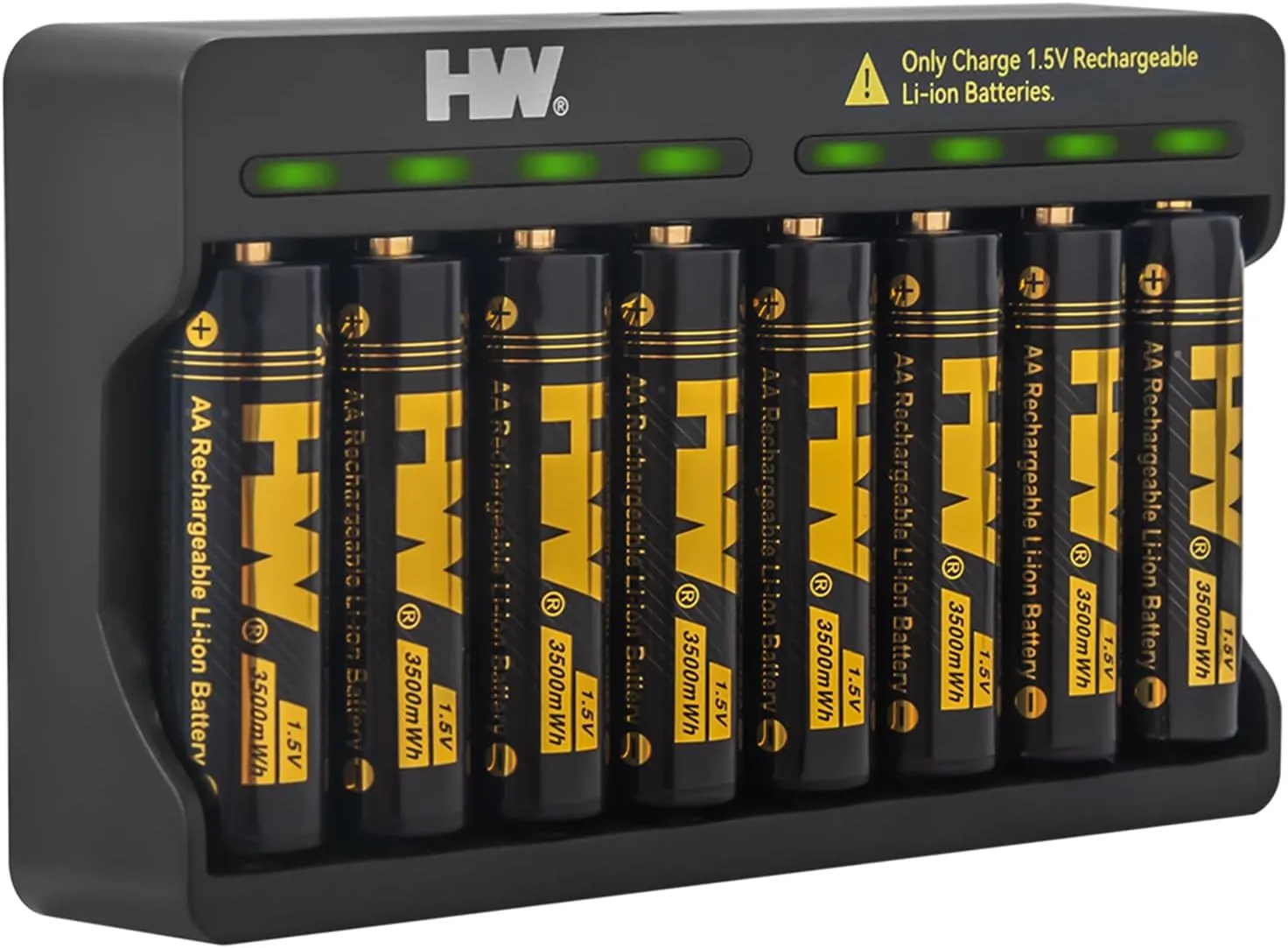 HW Rechargeable Lithium AA Batteries, 8 Pack 1.5V 3500mWh Li-ion aa Battery with 8-Bay AA/AAA Charger, Long-Lasting Power, 2.5H Fast Charge, 1000  Cycles, Constant Output 1.5V Double A Batteries