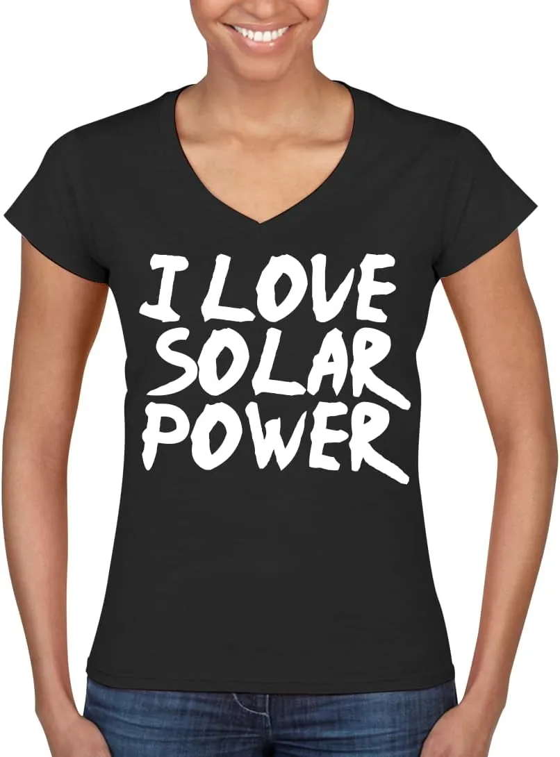 I Love Solar Power - Women's Ultra-Soft Deep V-Neck T-Shirt – Lightweight, Comfortable & Flattering Fit CP05 Black