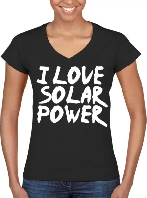 I Love Solar Power - Women's Ultra-Soft Deep V-Neck T-Shirt – Lightweight, Comfortable & Flattering Fit CP05 Black
