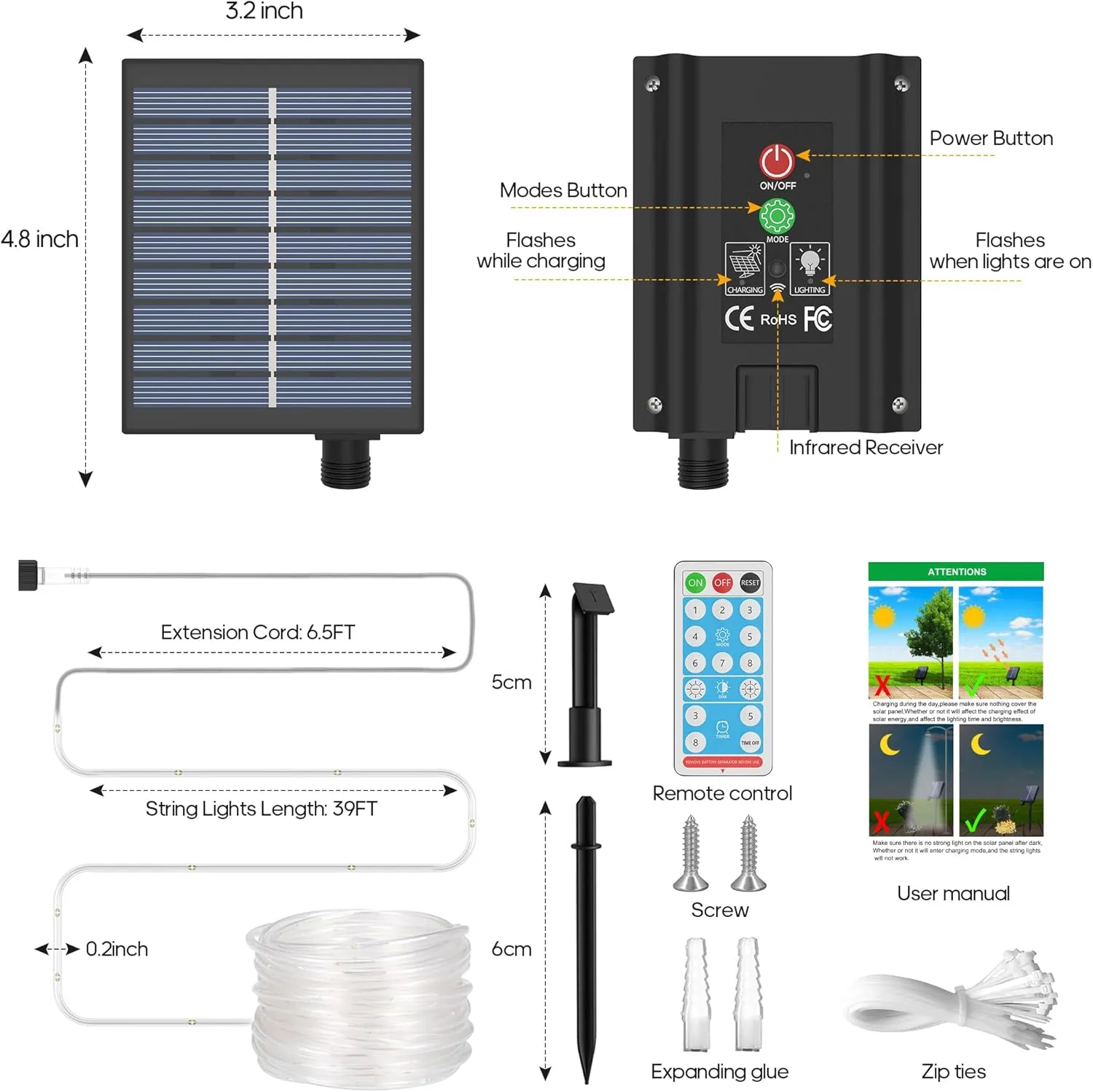 ICRGB Trampoline Lights, 66FT 200LED Solar Rope Lights Outdoor, IP67 Waterproof, 1200mah Solar Power Outdoor Light, 8 Modes & Timer Function, Decorative for Trampoline Camping Tent Patio Porch Garden