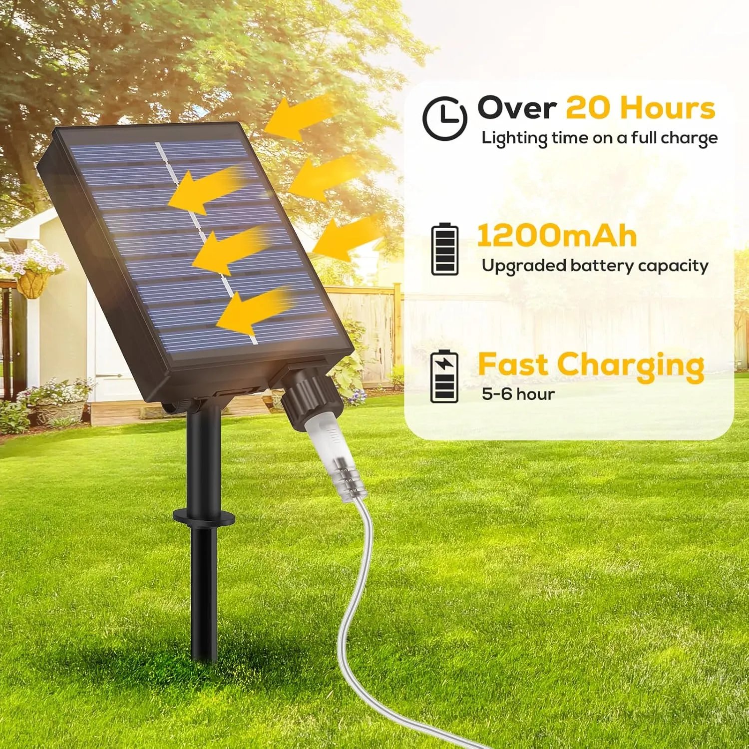 ICRGB Trampoline Lights, 66FT 200LED Solar Rope Lights Outdoor, IP67 Waterproof, 1200mah Solar Power Outdoor Light, 8 Modes & Timer Function, Decorative for Trampoline Camping Tent Patio Porch Garden