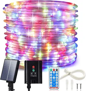 ICRGB Trampoline Lights, 66FT 200LED Solar Rope Lights Outdoor, IP67 Waterproof, 1200mah Solar Power Outdoor Light, 8 Modes & Timer Function, Decorative for Trampoline Camping Tent Patio Porch Garden