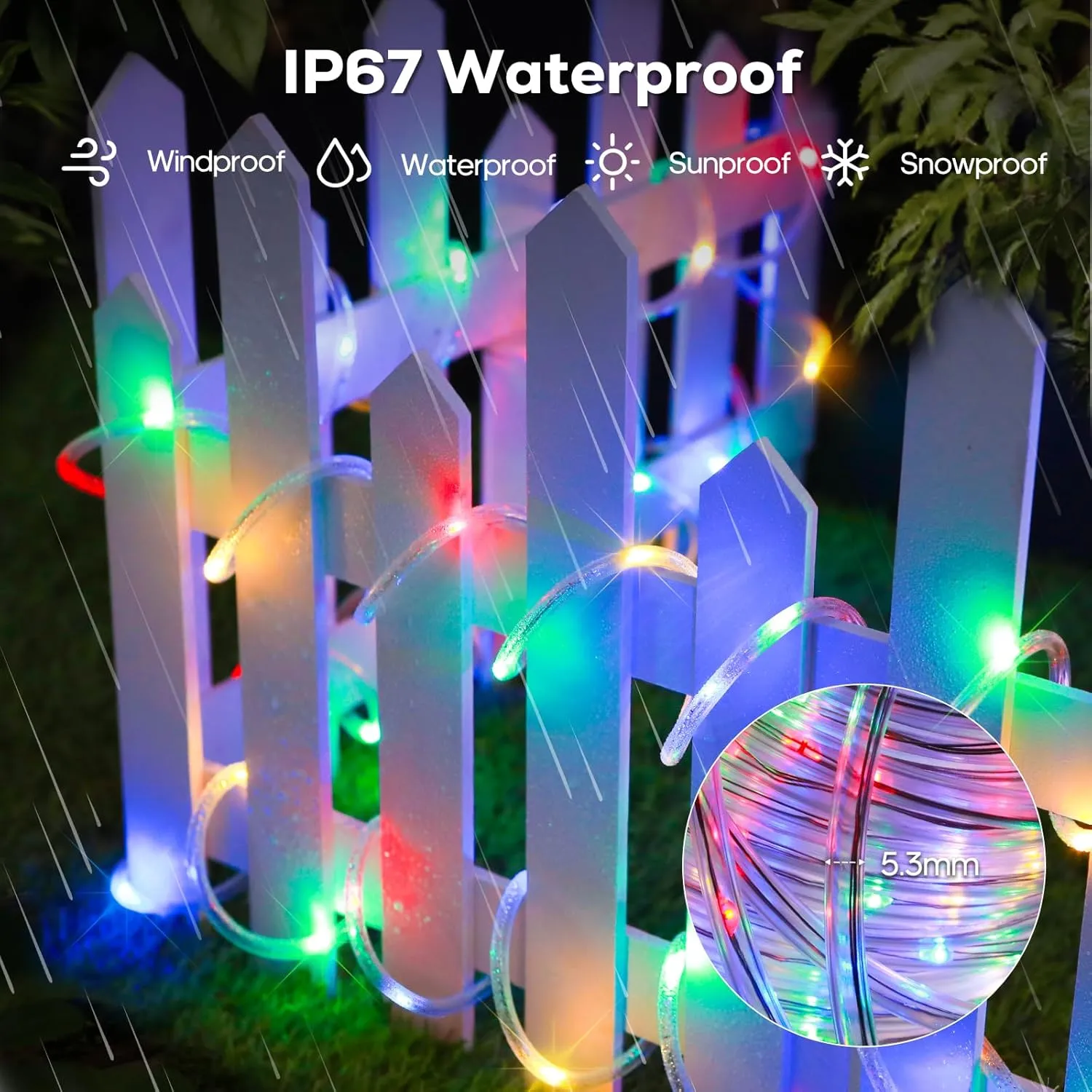 ICRGB Trampoline Lights, 66FT 200LED Solar Rope Lights Outdoor, IP67 Waterproof, 1200mah Solar Power Outdoor Light, 8 Modes & Timer Function, Decorative for Trampoline Camping Tent Patio Porch Garden
