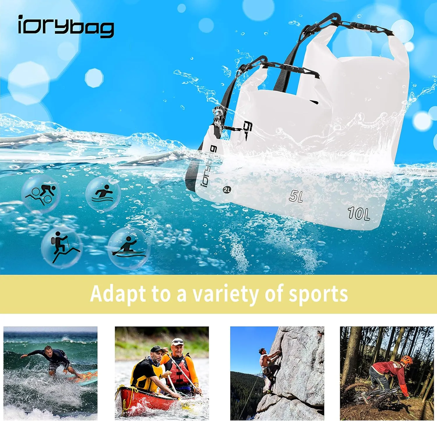 IDRYBAG Dry Bags for Kayaking Waterproof 2L/5L/10L/15L/20L, Small Dry Bag Waterproof Floating, Dry Sack Waterproof Bag for Paddleboarding Travel