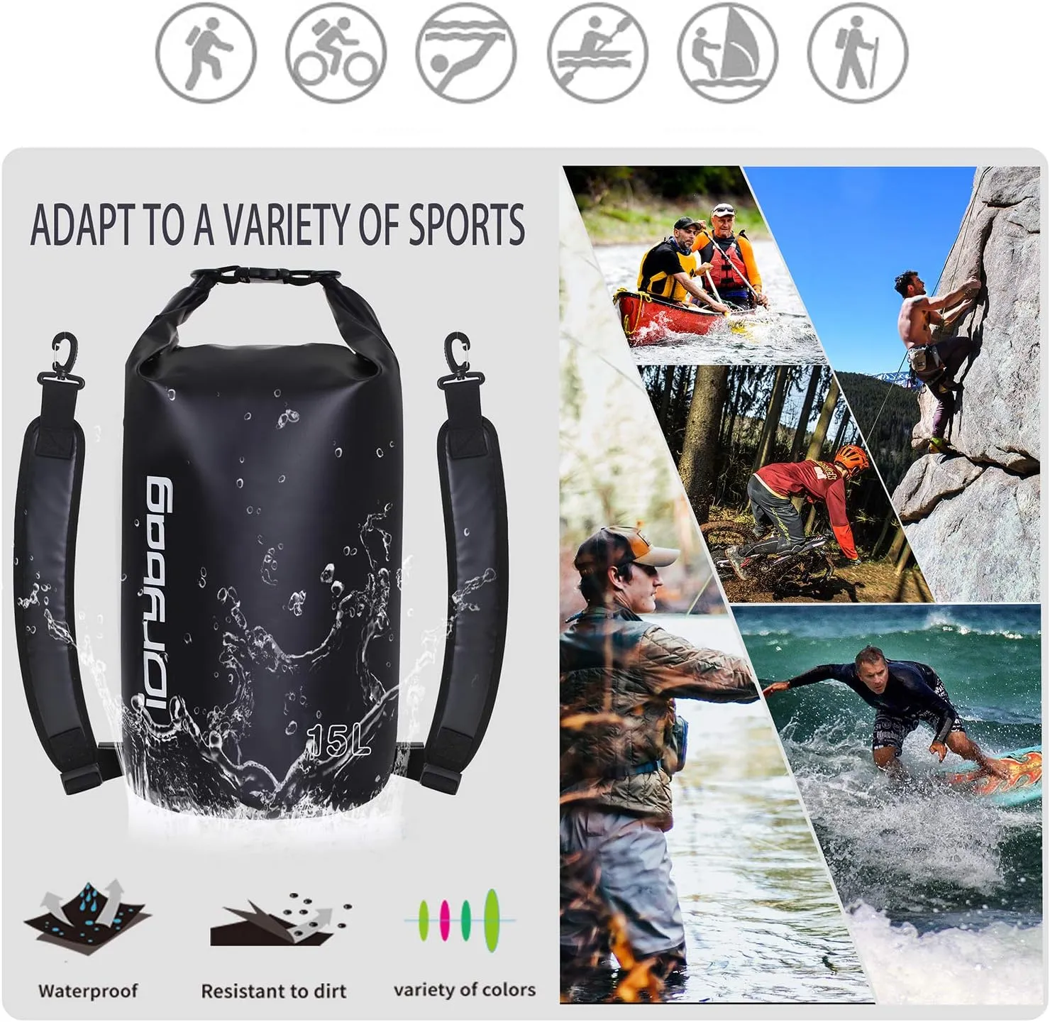 IDRYBAG Dry Bags for Kayaking Waterproof 2L/5L/10L/15L/20L, Small Dry Bag Waterproof Floating, Dry Sack Waterproof Bag for Paddleboarding Travel