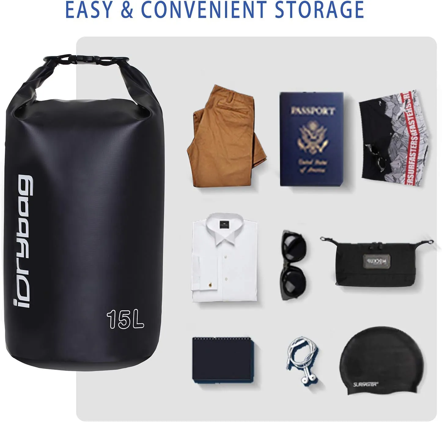 IDRYBAG Dry Bags for Kayaking Waterproof 2L/5L/10L/15L/20L, Small Dry Bag Waterproof Floating, Dry Sack Waterproof Bag for Paddleboarding Travel