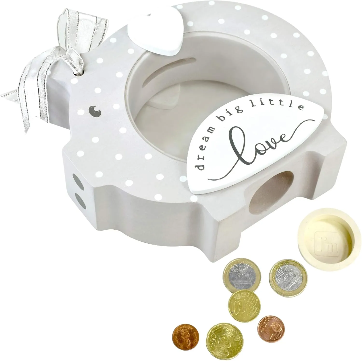 I’m Solid Wood Piggy Bank Coin Bank Savings Money Bank, Adorable Gifts for Baby Birthday Boys Girls Kids Child to Cherish Baby Shower, Keepsakes & Nursery Décor (Polka Dot Grey)