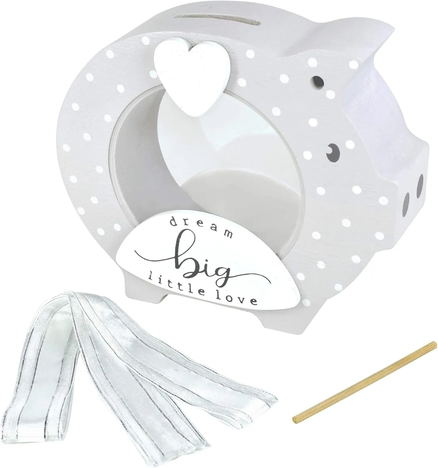 I’m Solid Wood Piggy Bank Coin Bank Savings Money Bank, Adorable Gifts for Baby Birthday Boys Girls Kids Child to Cherish Baby Shower, Keepsakes & Nursery Décor (Polka Dot Grey)