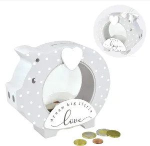 I’m Solid Wood Piggy Bank Coin Bank Savings Money Bank, Adorable Gifts for Baby Birthday Boys Girls Kids Child to Cherish Baby Shower, Keepsakes & Nursery Décor (Polka Dot Grey)
