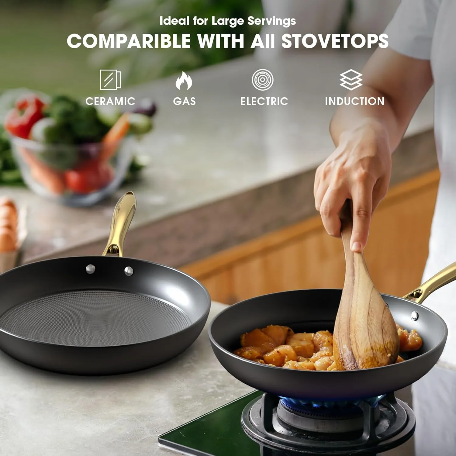 imarku Non Stick Frying Pans, Professional Cast Iron Skillets 2 Pcs - 8 Inch & 10 Inch Frying Pans Nonstick, Honeycomb Long Lasting Frying Pan Set, Gold Handle Oven Safe Pan, Father's Day Gifts
