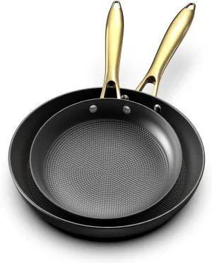 imarku Non Stick Frying Pans, Professional Cast Iron Skillets 2 Pcs - 8 Inch & 10 Inch Frying Pans Nonstick, Honeycomb Long Lasting Frying Pan Set, Gold Handle Oven Safe Pan, Father's Day Gifts