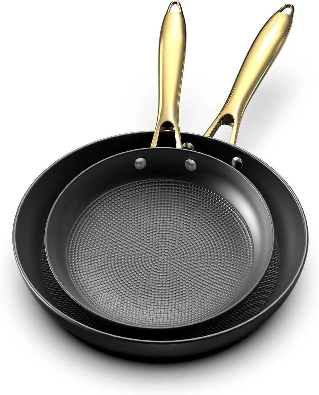 imarku Non Stick Frying Pans, Professional Cast Iron Skillets 2 Pcs - 8 Inch & 10 Inch Frying Pans Nonstick, Honeycomb Long Lasting Frying Pan Set, Gold Handle Oven Safe Pan, Father's Day Gifts