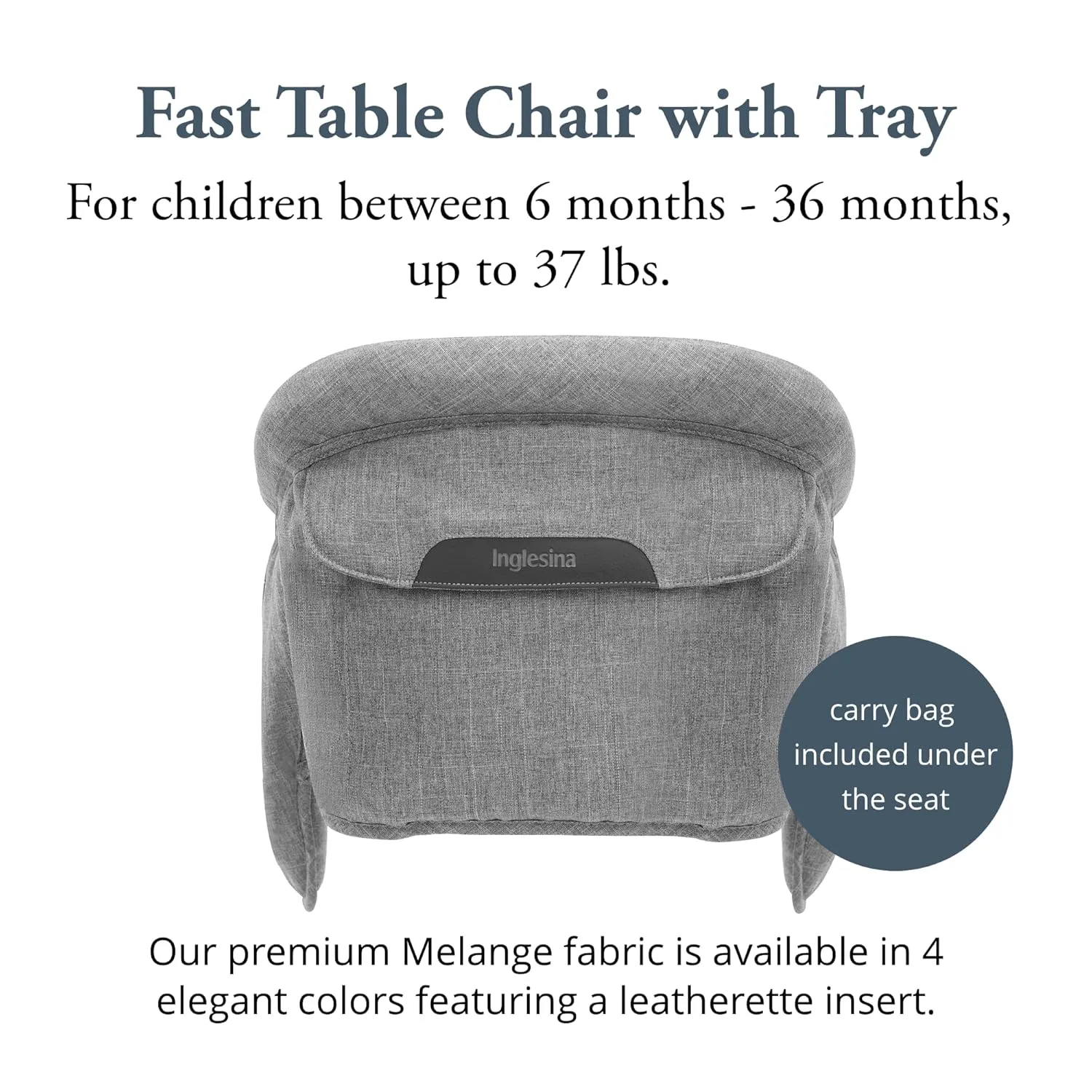 Inglesina Fast Table Chair - Stone Gray Melange   Fast Dining Tray - Portable Baby High Chair - for Babies & Toddlers up to 37 lbs - Fits Tables 0.8'' to 3.5'' Thick - Compact - Travel Bag Included