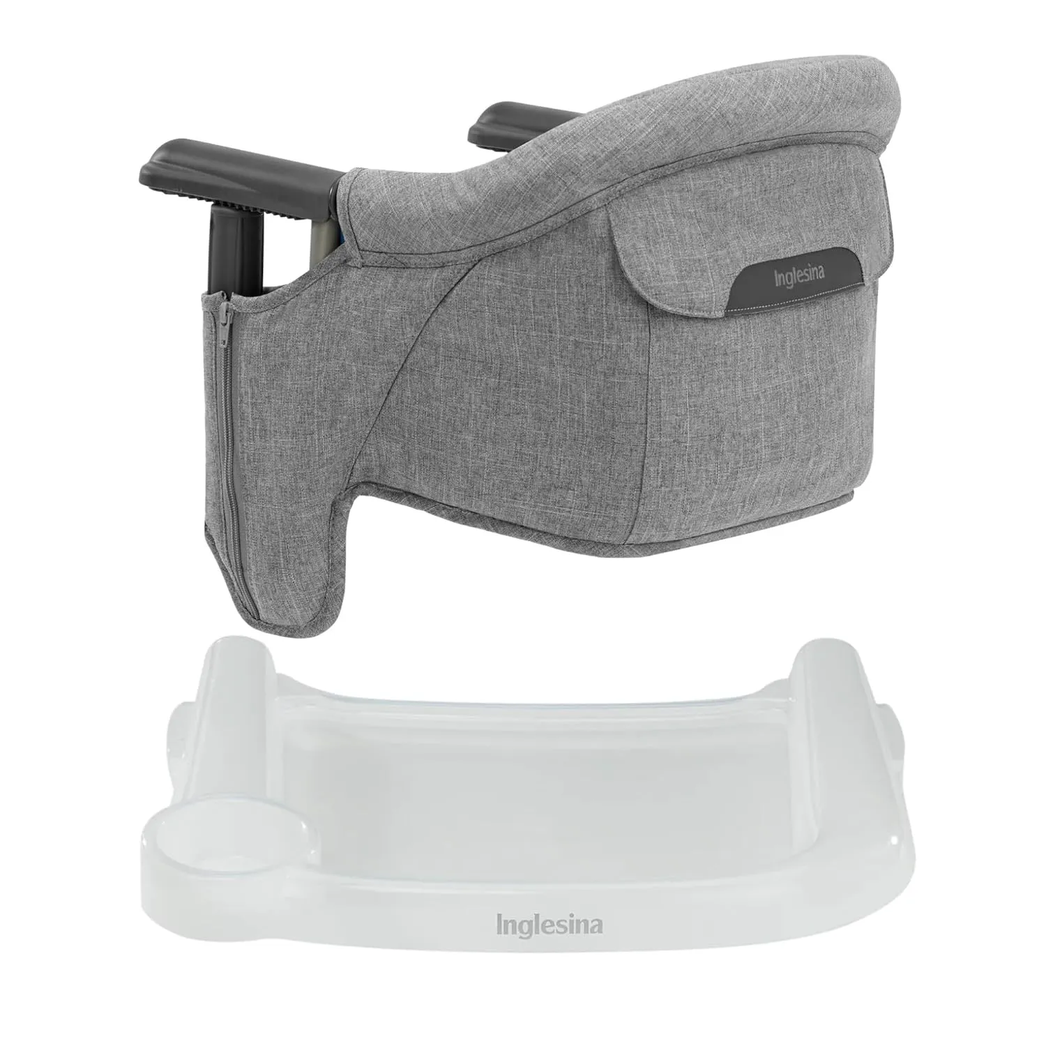 Inglesina Fast Table Chair - Stone Gray Melange   Fast Dining Tray - Portable Baby High Chair - for Babies & Toddlers up to 37 lbs - Fits Tables 0.8'' to 3.5'' Thick - Compact - Travel Bag Included