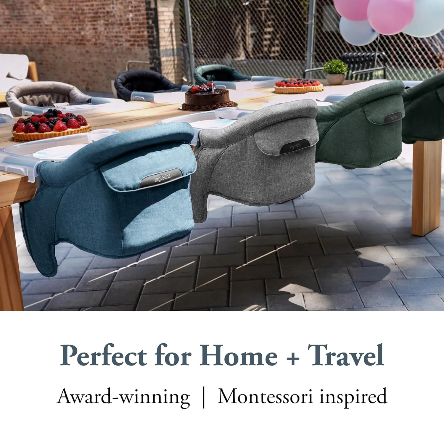Inglesina Fast Table Chair - Stone Gray Melange   Fast Dining Tray - Portable Baby High Chair - for Babies & Toddlers up to 37 lbs - Fits Tables 0.8'' to 3.5'' Thick - Compact - Travel Bag Included