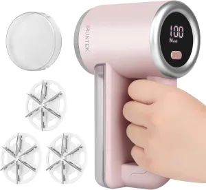 iRUNTEK Rechargeable Fabric Shaver, Electric Commercial Lint Remover with LED Display & Big Trash Box, 3-Speeds for Removing Fuzz and Pill from Clothes, Furniture, Sweater, Couch and Blanket, Pink