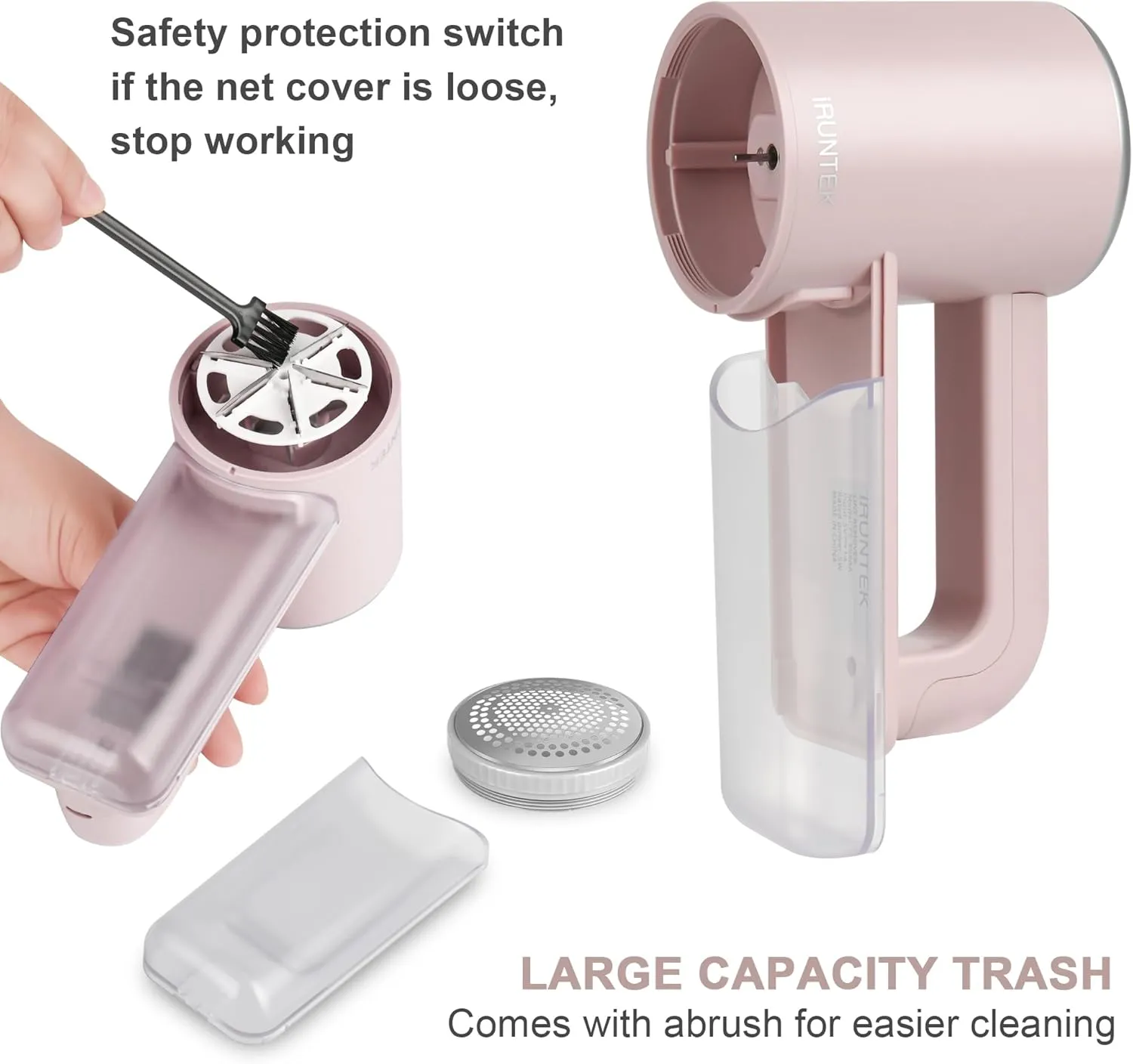 iRUNTEK Rechargeable Fabric Shaver, Electric Commercial Lint Remover with LED Display & Big Trash Box, 3-Speeds for Removing Fuzz and Pill from Clothes, Furniture, Sweater, Couch and Blanket, Pink