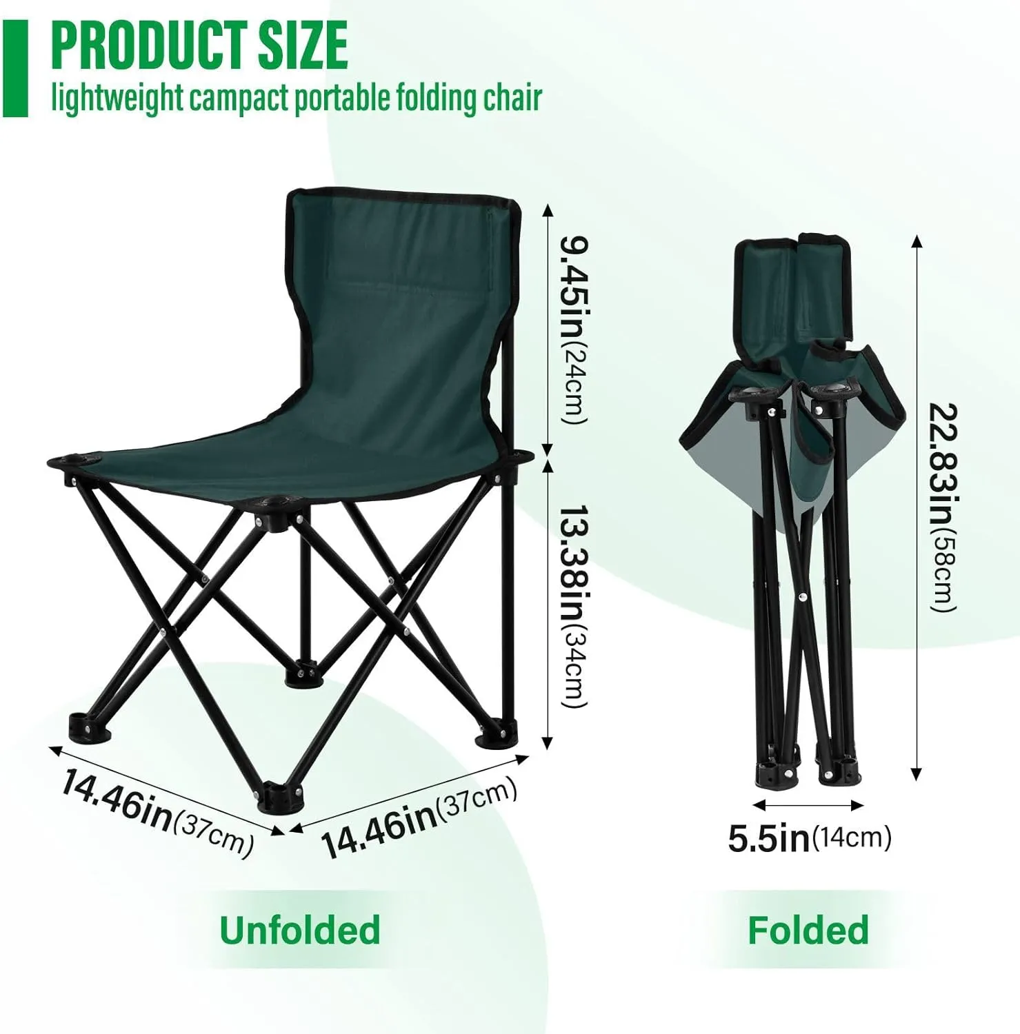 J JOYSAY Emerald Green Portable Camping Chair Lightweight Outdoor Folding Chair for Adults Beach Chair for Outside Camping Beach Sports Travel Hiking
