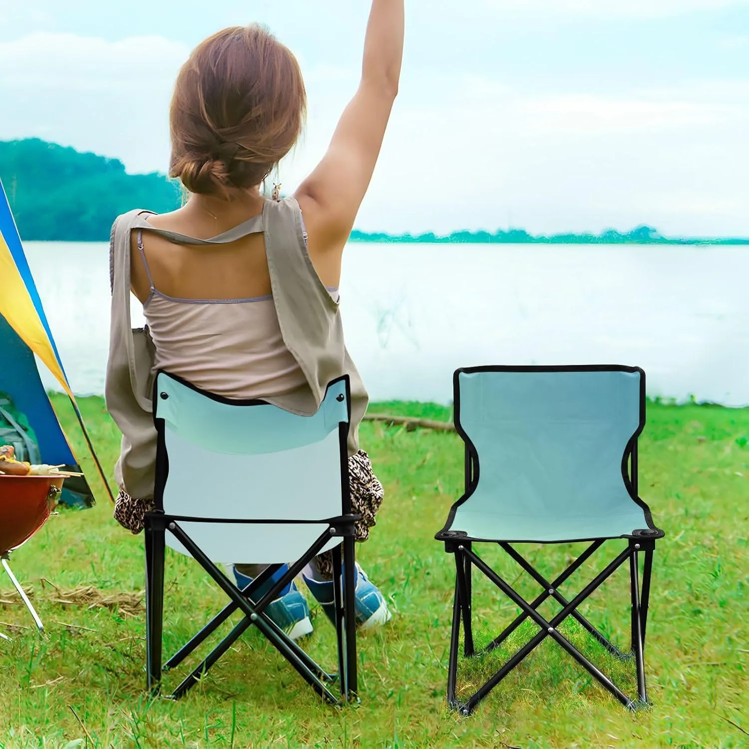 J JOYSAY Morning Salad Gradient Portable Camping Chair Lightweight Outdoor Folding Chair for Adults Beach Chair for Outside Camping Beach Travel Sports Hiking