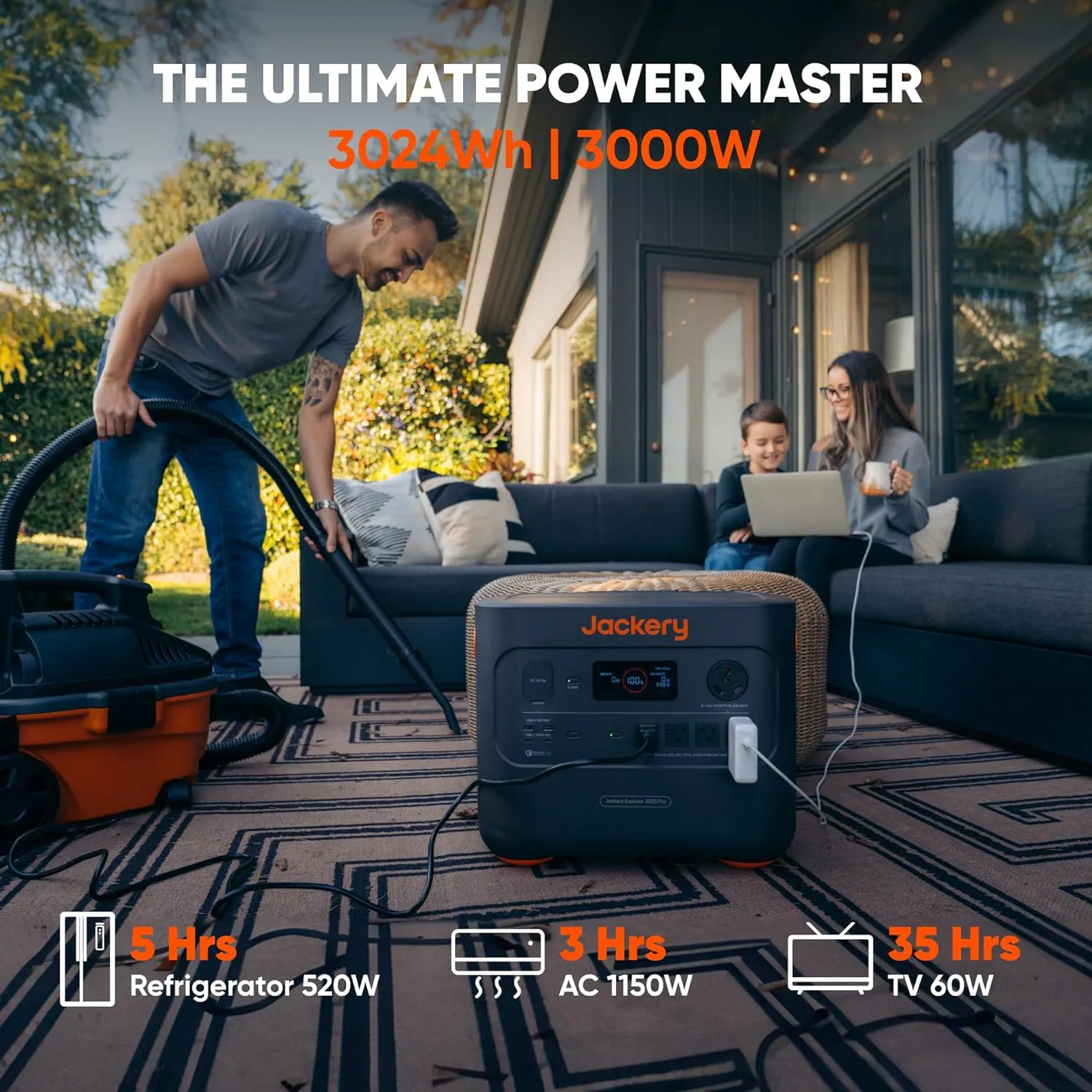 Jackery Explorer 3000 Pro Portable Power Station   DC Extension Cable, up to 3kW Emergency Power System, 3024Wh 3000W Solar Generator, Plug & Play Home Backup Solution