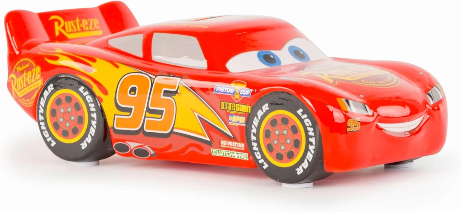 Jay Franco Disney Pixar Cars Lighting McQueen Ceramic Piggy Bank - Kids Room Decor & Racecar Coin Bank - Children's Learning Resource
