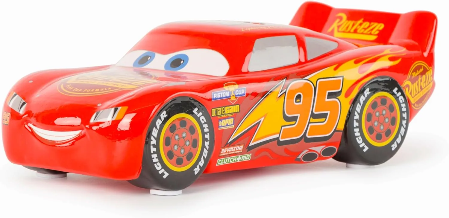 Jay Franco Disney Pixar Cars Lighting McQueen Ceramic Piggy Bank - Kids Room Decor & Racecar Coin Bank - Children's Learning Resource