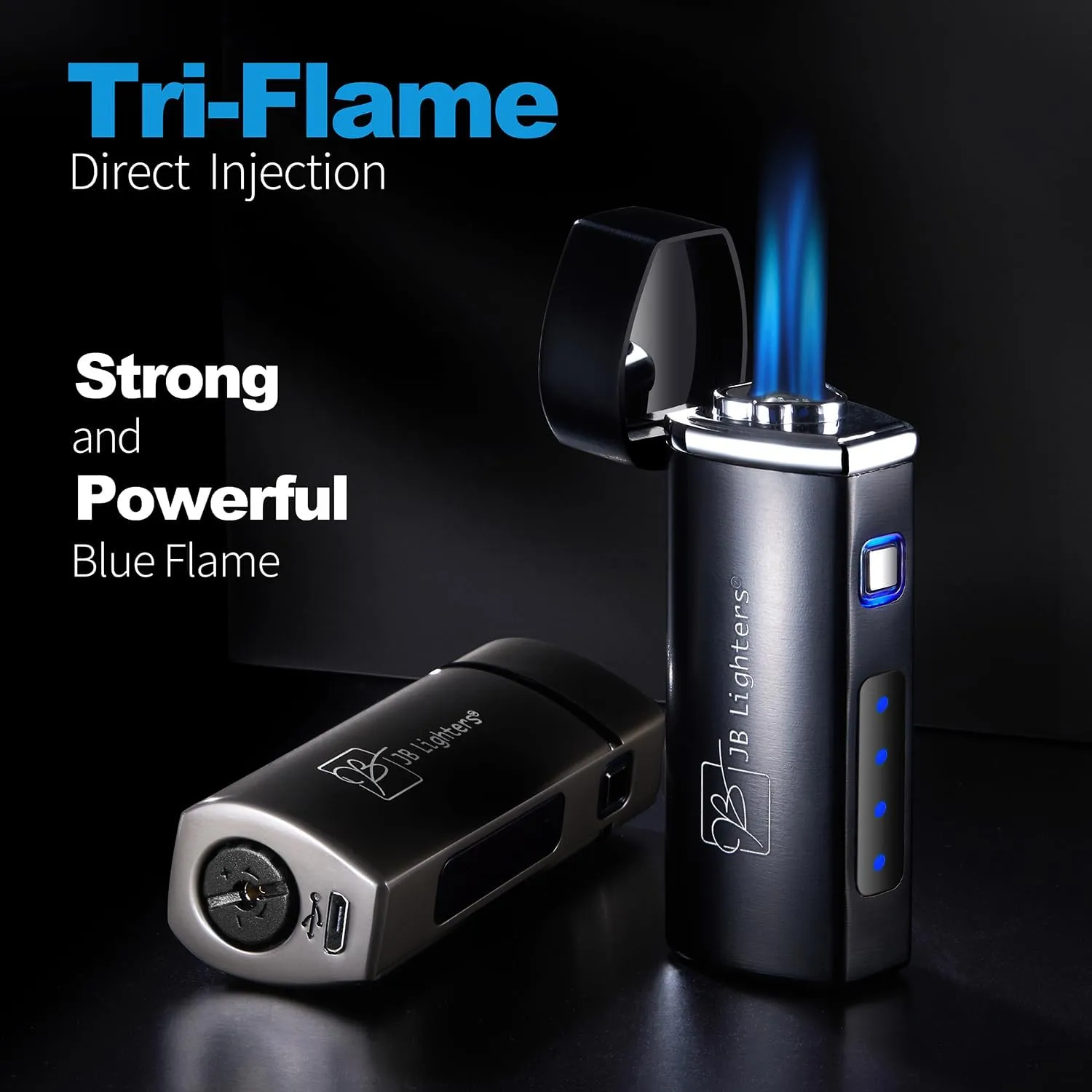 JB Lighter Yellow Satin 3-Flame Butane Torch Lighter- Wind Resistant Adjustable Jet Flame Lighters - Refillable Gas One Touch Lighter - Electric Firing Backlit Butane Window