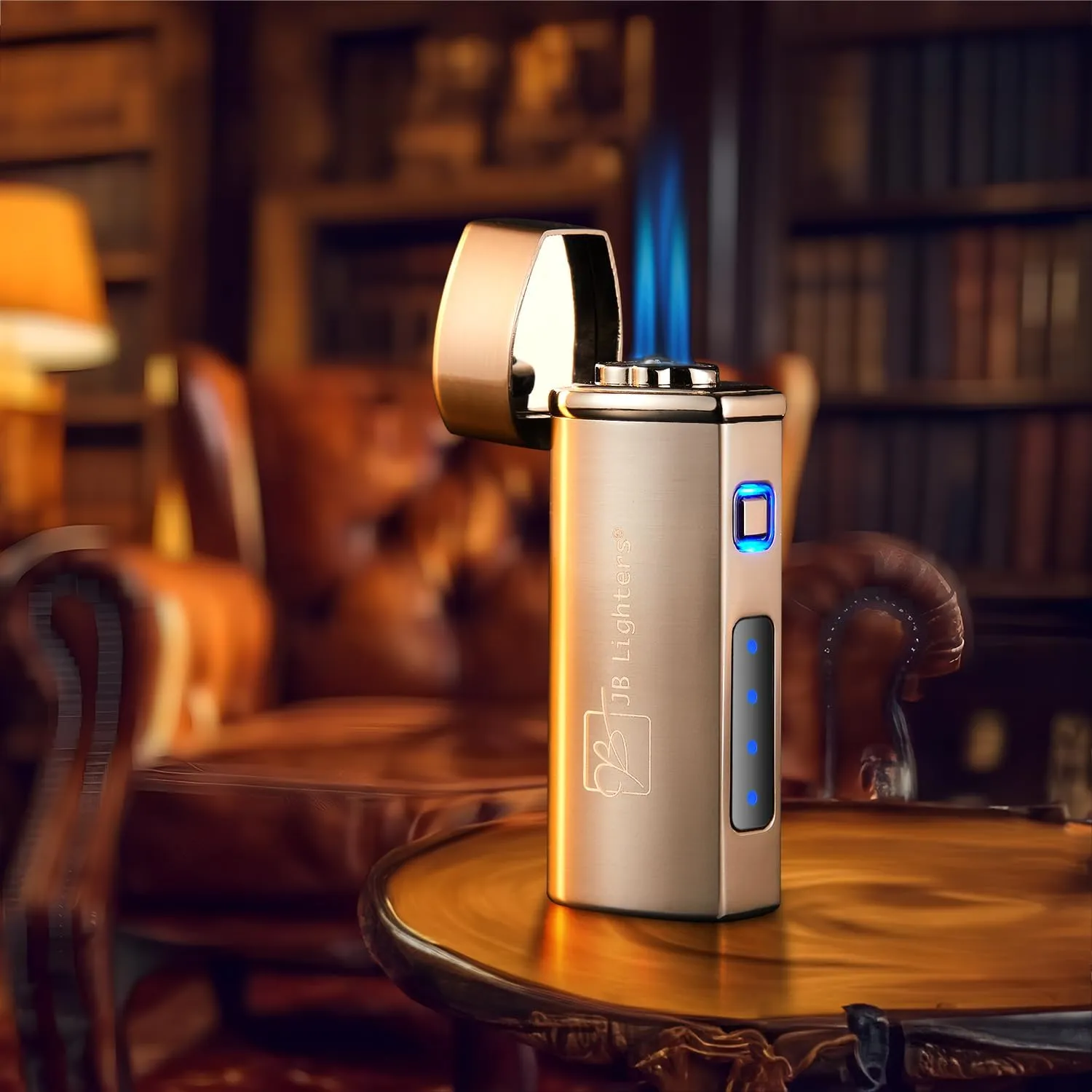 JB Lighter Yellow Satin 3-Flame Butane Torch Lighter- Wind Resistant Adjustable Jet Flame Lighters - Refillable Gas One Touch Lighter - Electric Firing Backlit Butane Window