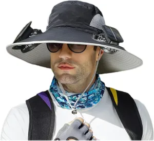 Jeeeun Hat with Fan Built in, Wide Brim Solar Fan Outdoor Fishing Hat-Solar & USB Charging, UPF 50  Sun Hat, UV Protection Hat