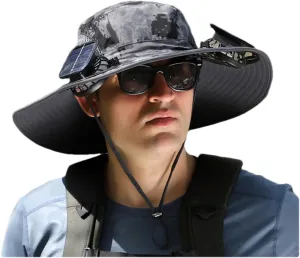 Jeeeun Hat with Fan Built in, Wide Brim Solar Fan Outdoor Fishing Hat-Solar & USB Charging, UPF 50  Sun Hat, UV Protection Hat