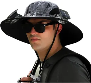 Jeeeun Wide Brim Solar Fan Outdoor Fishing Hat-Solar & USB Charging, UPF 50  Sun Hat Summer UV Protection Hat, with a Fan Built-in