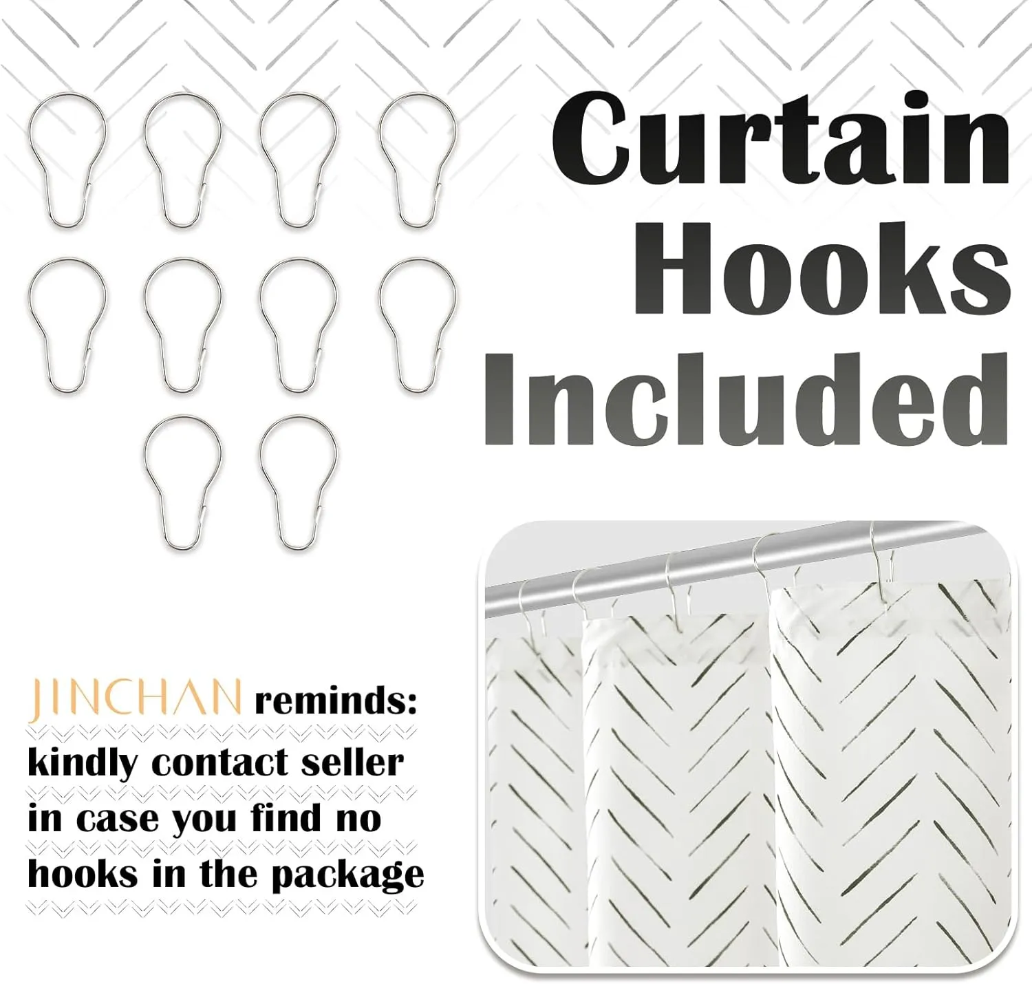 jinchan Black and White Shower Curtain Inky Herringbone Chevron Zig Zag Waterproof Fabric Modern Farmhouse Shower Curtains for Bathroom with 12 Hooks 70x72 Inches