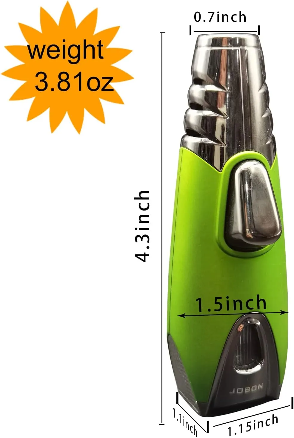 JOBON Pocket Torch Lighter, Gift Idea (Butane Free), Professional Reusable Single Jet Flame Gas Lighter, Kitchen BBQ Camping Candle (Green)