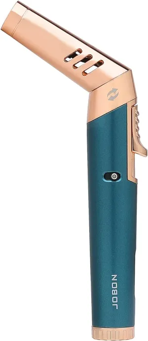 JOBON Torch Lighter, Adjustable Lockable Bendable Nozzle Jet Flame Refillable Butane Lighter with Gas Window for Candle Grill Baking Camping- No Gas Included (Blue)