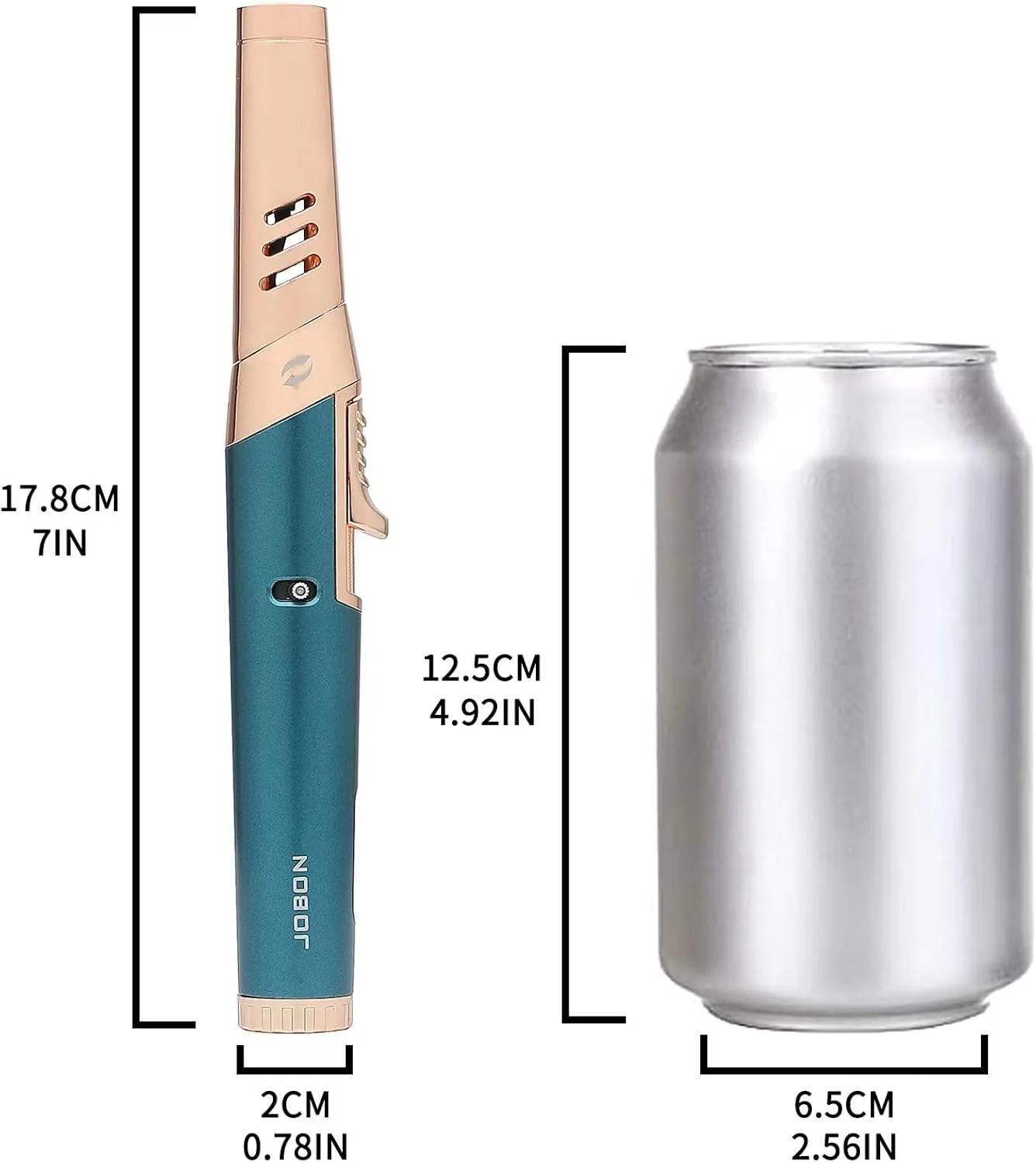 JOBON Torch Lighter, Adjustable Lockable Bendable Nozzle Jet Flame Refillable Butane Lighter with Gas Window for Candle Grill Baking Camping- No Gas Included (Blue)