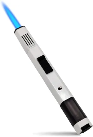 JOBON Torch Lighter,Long Jet Flame Refillable Butane Pen Lighter with Fire Lock Visible Gas Window Bracket for Candle Grill Cooking Camping (Butane Not Included) (White)
