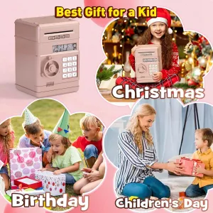 JUNEU Piggy Bank for Kids, Toys for 5 6 7 8 9 10 Year Old Kids Birthday Gifts, Electronic Kids Piggy Bank, Money Savings Box Mini ATM Cash Coin Bank, Cool Stuff for Girls Boys (Rosegold)