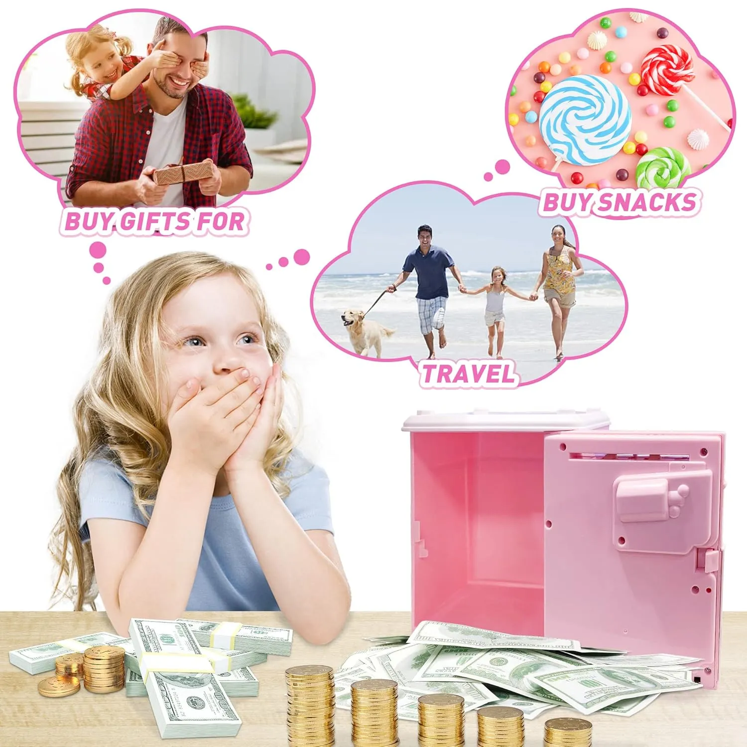 JUNEU Unicorn Piggy Bank for Kids, Gifts for 5 6 7 8 9 10 Year Old Girls, Kids Electronic Piggy Bank, Girls Birthday Gifts, Toys for Girl Boys, Kids Money Saving Bank