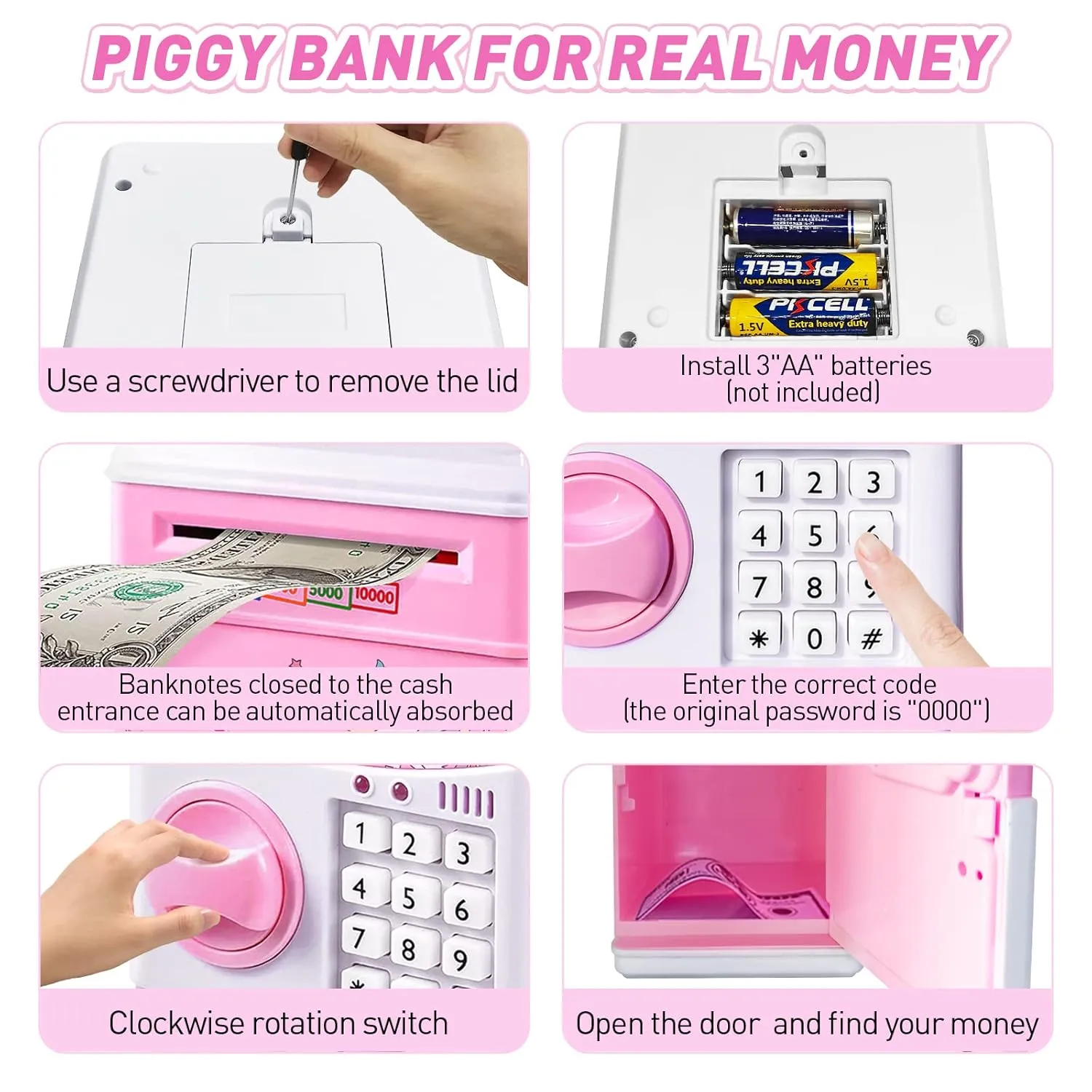 JUNEU Unicorn Piggy Bank for Kids, Gifts for 5 6 7 8 9 10 Year Old Girls, Kids Electronic Piggy Bank, Girls Birthday Gifts, Toys for Girl Boys, Kids Money Saving Bank