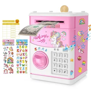 JUNEU Unicorn Piggy Bank for Kids, Gifts for 5 6 7 8 9 10 Year Old Girls, Kids Electronic Piggy Bank, Girls Birthday Gifts, Toys for Girl Boys, Kids Money Saving Bank