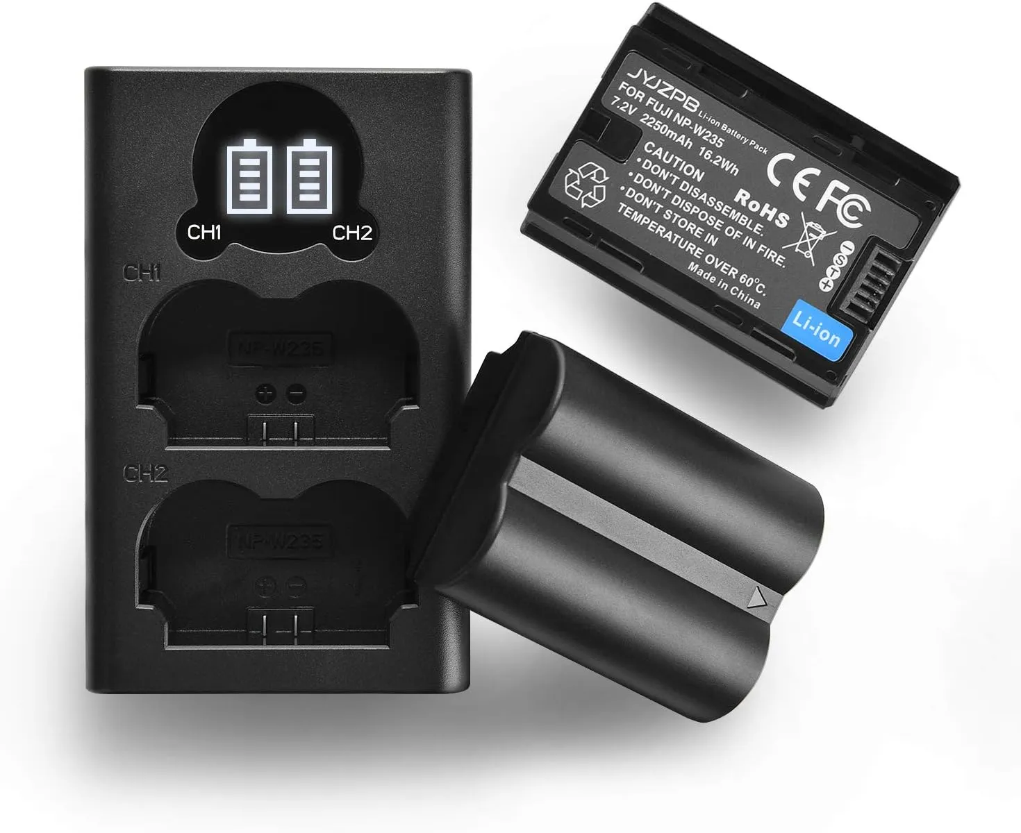 JYJZPB NP-W235 Battery Fit for Fujifilm XT4, X-T5, NP-W235 Dual Battery Charger for Fujifilm X-T4, VG-XT4, XT5, X-S20, GFX50S II, GFX100S, X-H2, X-H2S Battery 2250mAh