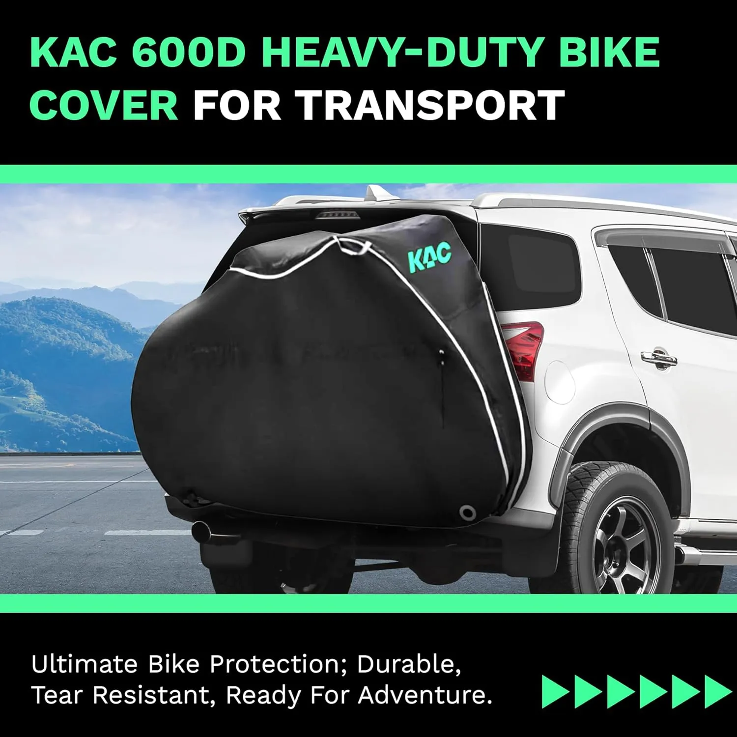 KAC Bike Cover for Transport On Rack - 600D Heavy Duty Bicycle Covers Outdoor Storage Waterproof, Bike Cover with Bag & Anti-Theft Lock Holes for Mountain Road Electric Ebike (3 Bikes, XXL)