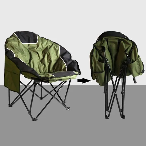 KAHOO Portable Outdoor Padded Moon Round Chair Camping Cup Holder Carry Bag Round Saucer Folding Chair - Green